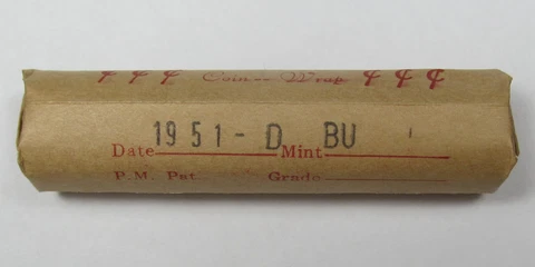 1951-D Lincoln Cents/Wheat Penny BU Roll of 50 Pennies in Old Unopened Wrapper Cover