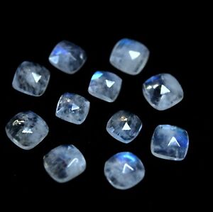 16 Ct 6 to 7.5 MM Natural Rainbow Moonstone Square Cushion Rose Cut 11 Piece Lot