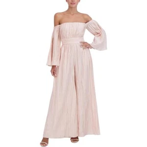 BCBGMAXAZRIA Womens Pink Wide Leg Off The Shoulder Pleated Jumpsuit 0 BHFO 6870 - Picture 1 of 2