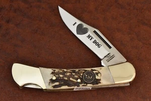 HEN & ROOSTER BERTRAM CUTLERY SOLINGEN GERMANY I LOVE MY DOG STAG KNIFE (22598) - Picture 1 of 6