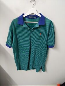 Ralph Lauren Polo Shirt Mens XL Green Striped Colalred Adults Pony Logo Collared