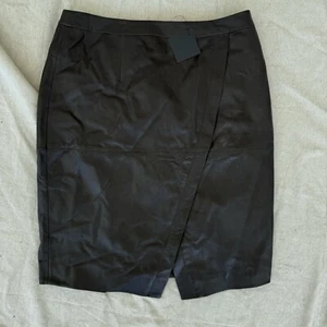 NWT Halogen Brown Front Slit Genuine Leather High Waisted Pencil Skirt Size 8 - Picture 1 of 11