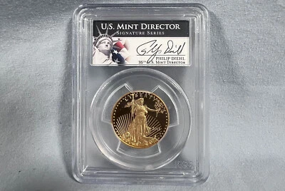 2011 W OURO US$ 25 ÁGUIA EM PERFEITO ESTADO DIRETOR DIEHL PROVA ASSINADA 1/2 OZ PCGS PR 70 DCAM - Imagem 1 de 3