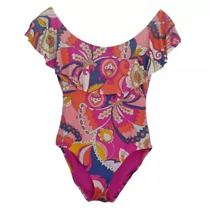 Trina Turk Sevilla Off Shoulder One Piece Swimsuit Size 8 Colorful Mod Print - Picture 1 of 10