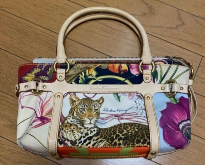 Salvatore Ferragamo Animal Tote handBag multicolor Leopard used from JAPAN - Image 1 of 4