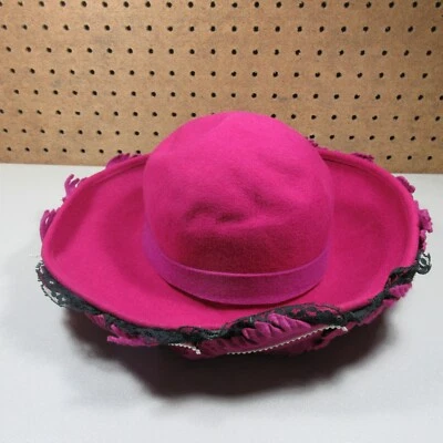 Chapéu derby vintage Bollman feminino hotpink Doeskin feltro penas lã EUA - Imagem 1 de 4