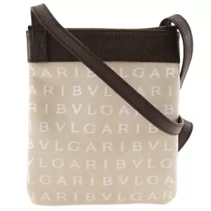 Bolso de Hombro BVLGARI Logo Mania Pochette Beige/Marrón Lona/Cuero Unisex - Imagen 1 de 11
