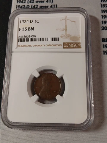 1924-D 1C Lincoln Wheat Cent NGC F 15 BN Cover