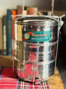 Caja de cubo de almuerzo apilable de acero inoxidable de 3 niveles Bento Tiffen estilo portador pesado - Imagen 1 de 6