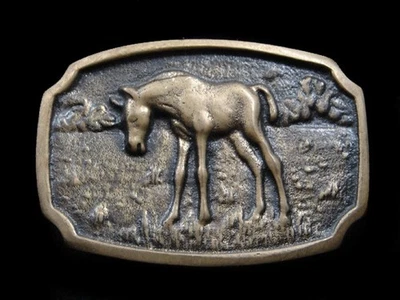 RL03126 VINTAGE 1970s **HORSE** SOLID BRASS BTS BELT BUCKLE - Image 1 of 2