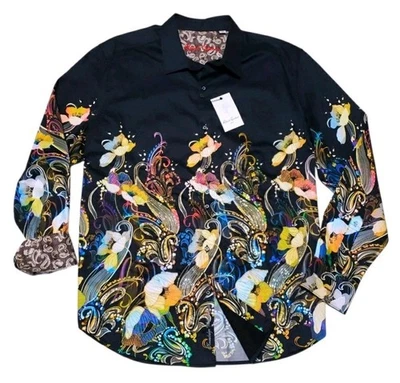 Camisa Deportiva Robert Graham JACOBS Vibrante Bordada Floral 3XL Negra $378 Foto 1 de 4