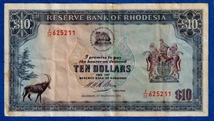 Rhodesia $10 1973  P-33f (15th Dec 1973) , Circulated  Banknote J/23 625211 - Picture 1 of 3