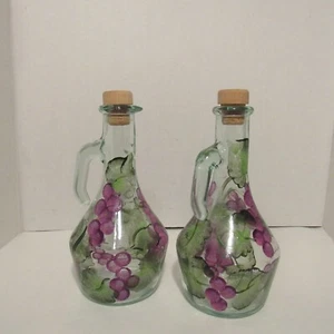 Juego de jarra italiana de vidrio de aceite y vinagre con motivo de uvas y hojas pintadas a mano L 8" - Imagen 1 de 13