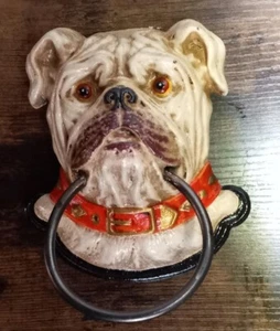 BULLDOGGE WANDDEKO MIT RING SCHWER GUSSEISEN HOME OFFICE GESCHENK - Bild 1 von 3