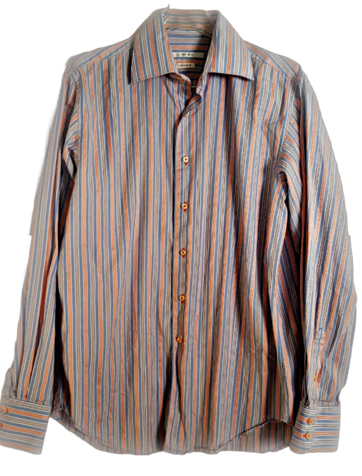 Camisa Carven Doble Ajuste Hombre Botón Frontal Azul y Naranja Talla Grande Foto 1 de 4
