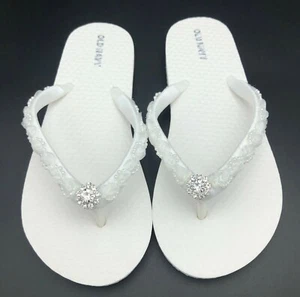 Flower Girl Flip Flops Wedding Flip Flops Beach Wedding Flip Flops - Picture 1 of 6