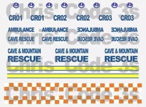Code 3 Adhesive Vinyl Decals to fit Corgi 1/64 Vans - Cave & Mountain Rescue - Picture 1 of 1