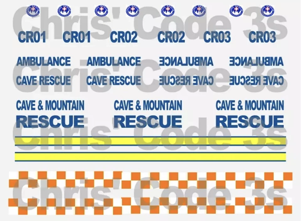 Code 3 Adhesive Vinyl Decals to fit Corgi 1/64 Vans - Cave & Mountain Rescue - Image 1 of 1