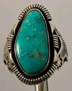 AARON ANDERSON Navajo Sterling Silver Natural Turquoise Ring size 9.5 Handmade - Picture 1 of 9