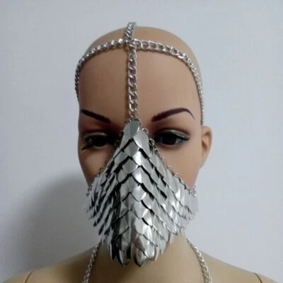 Máscara facial de capa a escala de peces punk rave fiesta disfraz cadena accesorios Foto 1 de 4