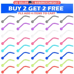 8-80PCS L Bend Nose Studs Ring Colorful Acrylic L Retainers Septum Rings 20G - Picture 1 of 9