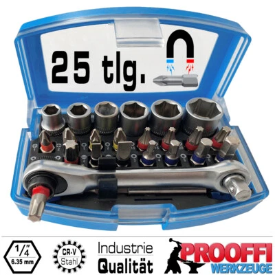 Bitssatz Schraubendreher Bits Satz 24-tlg Profi Magnet Bithalter + Ratsche XT025 - Bild 1 von 4