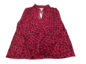 $125 Neiman Marcus Women's Red Long Sleeved Animal Print Blouse Size L - Picture 1 of 2