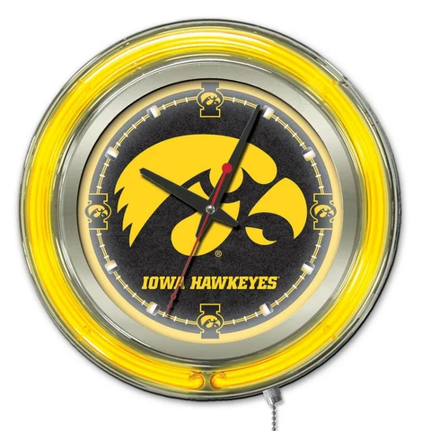 University of Iowa Clock w/ Double Neon Ring Cover