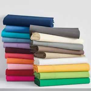 1200 THREAD COUNT 100% COTTON FLAT SHEET+2 PILLOW CASE SOLID COLORS! SALE - Picture 1 of 27