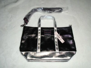 NWT Victoria Secret Cross Body Purse Hand Bag Black Silver Metallic Small Travel - Picture 1 of 7