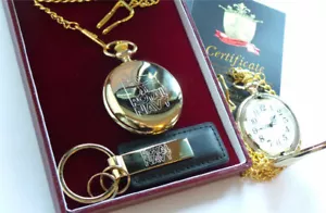 ROYAL NAVY Pure 24k Gold Clad Pocket Watch and Keyring Luxury Gift Set in Case - Picture 1 of 4