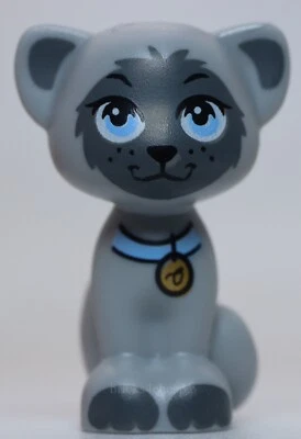 Lego Gato Amigos Elfos Sentados Brillante Azul Claro Ojos y Collar Etiqueta Dorada Foto 1 de 2