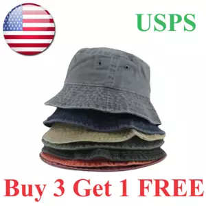 Washed Denim Hats Unisex Solid Vintage Fisherman Cap Hat for Women Men Bucket - Picture 1 of 28