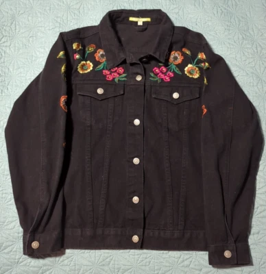 Chaqueta vaquera para mujer Gianni Bini negra bordada con flores talla M colorida brillante Foto 1 de 4