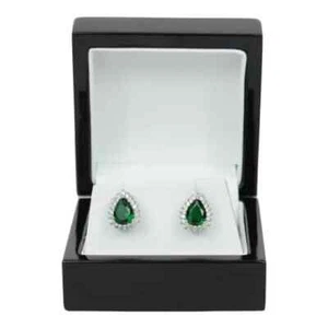White Gold Finish Pear Cut Green Emerald Created Diamond Stud Earrings Free Box - Picture 1 of 6