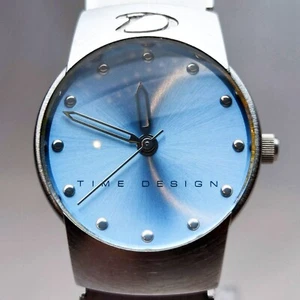 Time Design Quartz Watch, Sky Blue Dial, Zirconium Bracelet, New Battery - Picture 1 of 13