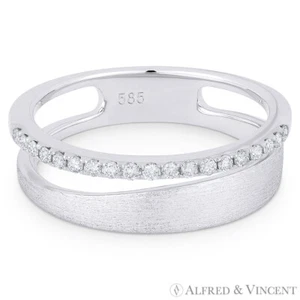 0.16ct Diamond Right-Hand Stackable Fashion Ring in 14k White Gold Brushed-Band - Picture 1 of 1