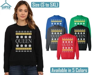 CHRISTMAS QUEEN Design CREWNECK Sweatshirt Queen Santa Claus Ugly Xmas Sweater - Picture 1 of 6