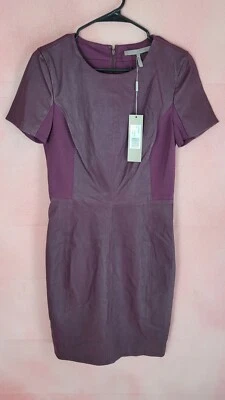 $795.00 Vestido midi HALSTON Heritage 100 % cuero de cordero 6 nuevo con etiquetas Burdeos elástico  Foto 1 de 4