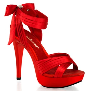 PLEASER CTAIL568/RSA/M Sexy Shoes Red Satin Platform Bow Sandals High Heels - Picture 1 of 6