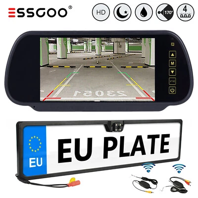 HD Rückfahrkamera Nummernschild Funk Kabellos Mit 7 Zoll LCD Rückspiegel Monitor - Bild 1 von 4