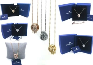 New 100% SWAROVSKI Rhodium Gold Pave Interlocking Loop Pendant Necklace - Picture 1 of 23