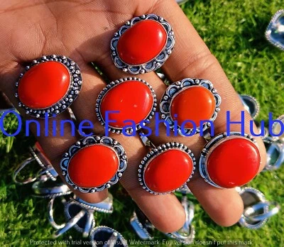 Red Coral Gemstone 925 Sterling Silver Plated Mix Shape Wholesale Ring Lots Gift - Image 1 of 4
