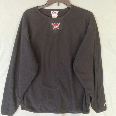Majestic Vtg Pittsburg Pirates MLB Pullover Sweater Mens Sz LBlack Long Sleeve Cover