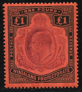 Nyasaland 1908 KEVII 1£ purple and black on red SG 81 Mint Hinged MH VF - Picture 1 of 2