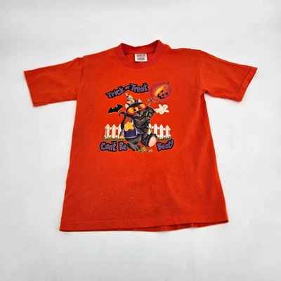 Vintage Youth Halloween Shirt Size Medium Cat Trick or Treat Can't be Beat! - Image 1 of 4