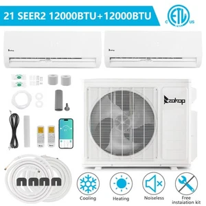 18000 BTU Dual 2 Zone 2x 12000 BTU Ductless Wifi Split AC/Heating System 21 SEER - Picture 1 of 17