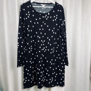 Charter Club Women's Chemise Pajama Size M Navy Blue w/white stars long sleeves - Picture 1 of 5