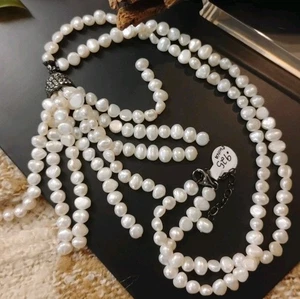 RS China .925 STERLING SILVER and Baroque White Pearl Tassel 22"+ Necklace! - Picture 1 of 11