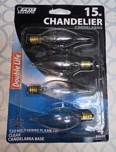 FEIT ELECTRIC 4-PACK CHANDELIER DOUBLE LIFE 15W CLEAR CANDELABRA BASE 120V - Picture 1 of 5